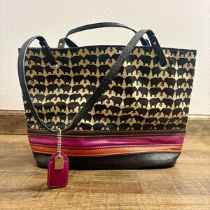 Relic by Fossil Elephant Print Tote Bag with Black and Pink Accents